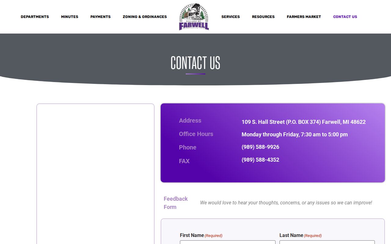 Village of Farwell official contact page