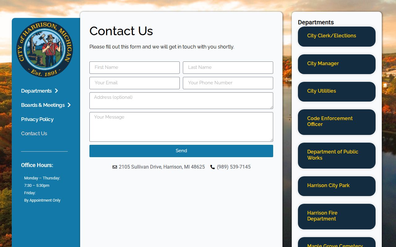 City of Harrison official contact webpage